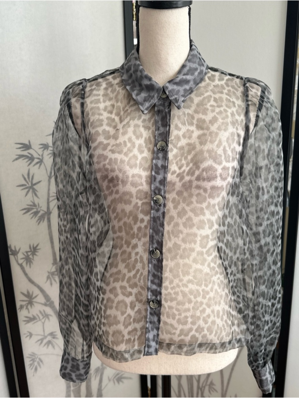 Zara Sheer Leopard Print Blouse in Gray